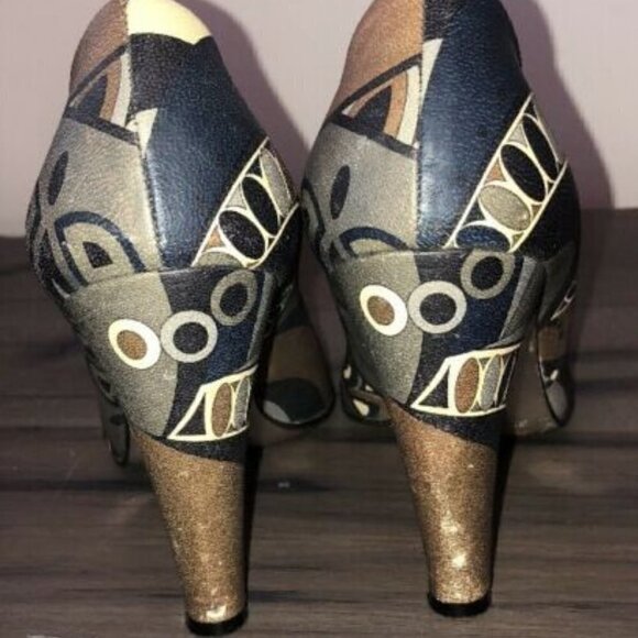Emilio Pucci Sz 35 Signature Painted Leather Heels - Picture 9 of 12
